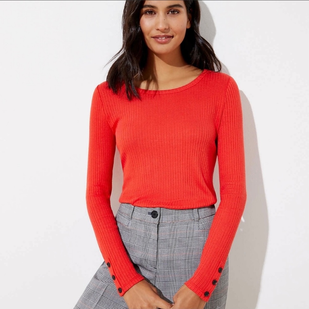 LOFT Ribbed Button Cuff Long Sleeved Top